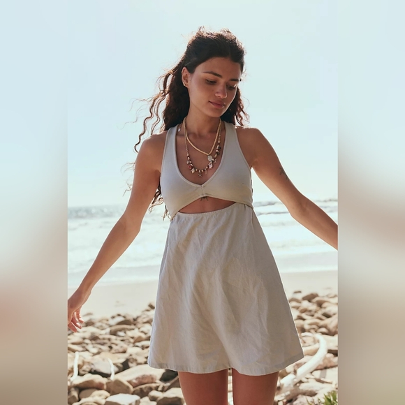 🪷NWT Free People free-est Veranda Mini Dress In Morning Oat, Size L🌙 - Picture 3 of 4